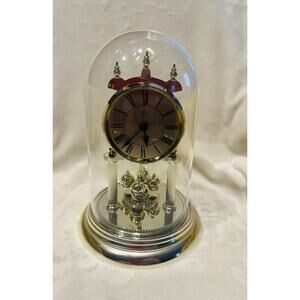 Elgin Quartz Glass Dome Anniversary Clock Chimes 10” Tall VTG Tested Works Retro